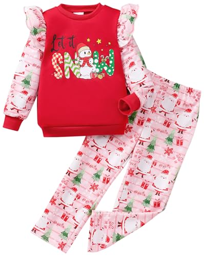 Image of Little Girls 2 Piece Outfits Ruffle Sleeve Unicorn Sweatshirts Top and Leggings Set School Outfits Kids Clothing Set