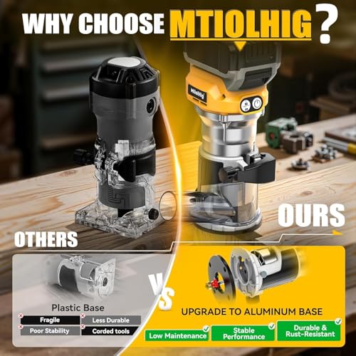 Cordless Compact Router Compatible with Dewalt 20V Battery, With 1 x 5.0Ah Rechargeable Battery, 6 Pcs Router Bits for Woodworking, Router With Trim Bits, Edge & Roller Guide