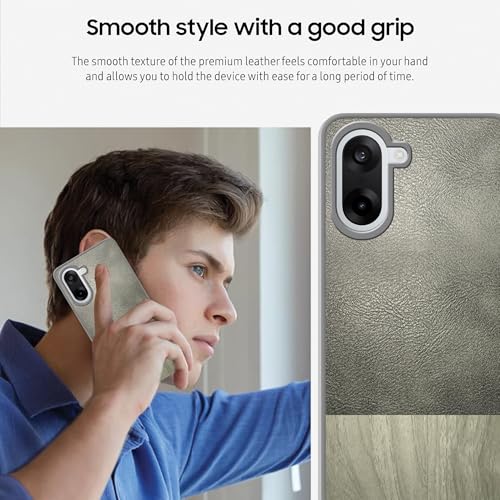 Image of amazon basics Luxury Leather and Wooden Texture OnePlus Nord CE5 5G Back Cover Case | Baby Skin Feel Full Camera Protection Case | Raised Edges | Side Soft TPU (Gray)