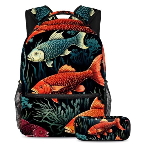 Sac à dos poisson rouge artistique aux finitions soignées grand format