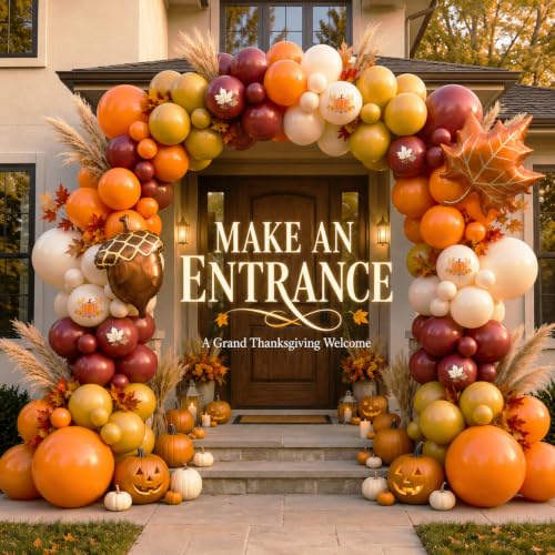 Image of Fall Balloon Arch Kit, Thanksgiving Balloons, Acorn & Maple Leaf