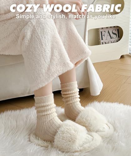Image of IIG 5 Pairs Women's Vintage Style Thick Wool Warm Winter Crew Socks