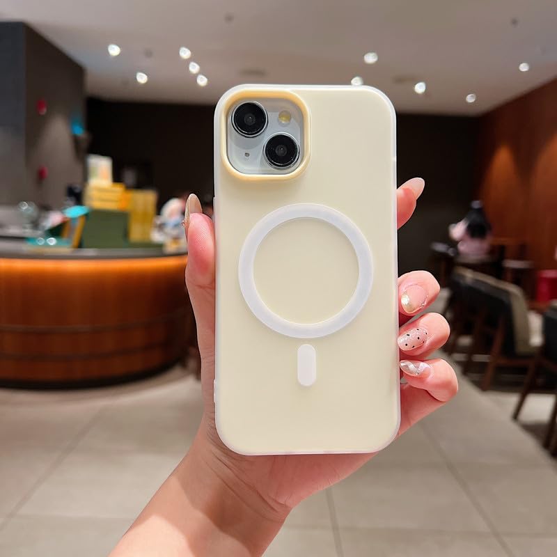 Image of LuxuryKase Magnetic Silicone Candy Case for iPhone 13 | MagSafe Compatible | Slim Protective Case | Lightweight & Flexible | Wireless Charging | Soft Matte Finish - Cream
