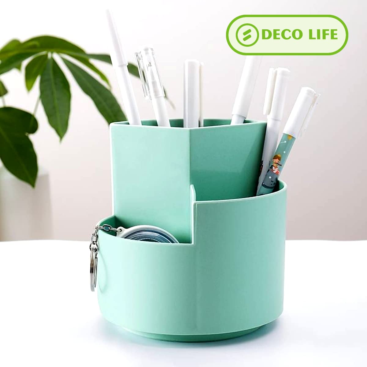 Deco Life® Rotating Desk Tidy & Makeup Organiser - Modern/Elegant Turquoise Pen Pot & Cosmetic Storage Box - Image 2