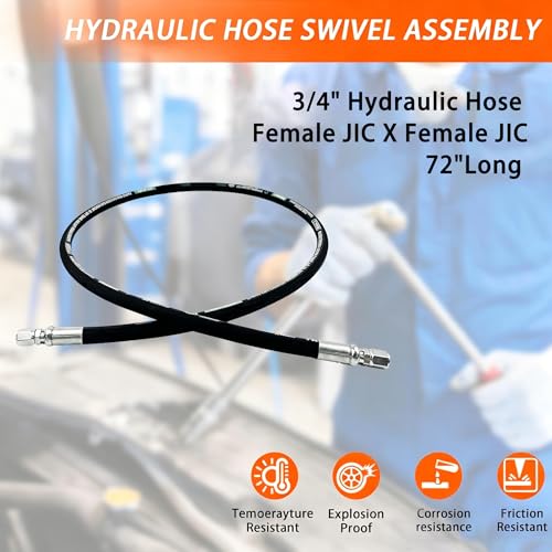 Image of Autovo Hydraulic Hose Swivel Assembly 3 /4 inch Hydraulic Hose with Female JIC X Female JIC 72 inch Long 3118 psi, Black