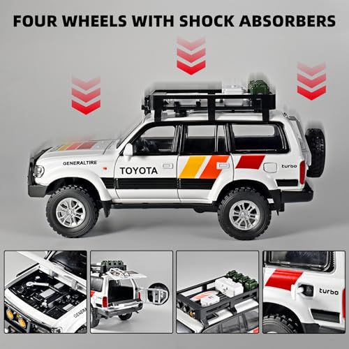 Carro Land Cruiser LC80 1:24 miniatura de metal blanco miniatura 6