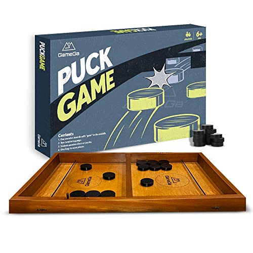 GameGa Puck Game, Fast Sling Puck Game, Challenge Family Board Game, for Kids and Adults. Fun Wooden Hockey Game for Two Players. Perfect for Family Night Game. (21