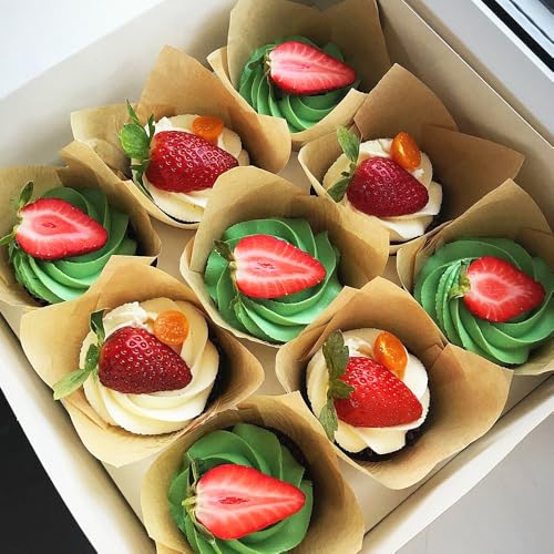 Image of 150 Pieces Tulip Cupcake Muffin Liners Paper Baking Cups Greaseproof Cupcake Wrappers for Birthday Wedding Party Baby Showers Catering Restaurants(Light Coffee)