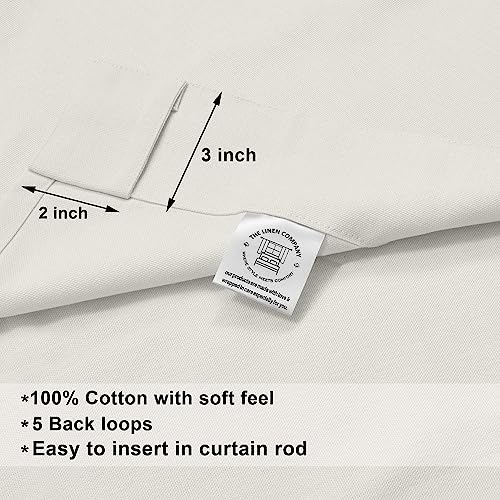 Image of THE LINEN COMPANY White Curtains 10 Feet Long for Living Room, Solid Cotton Duck Canvas Extra Long Curtains, 10ft Set of 2