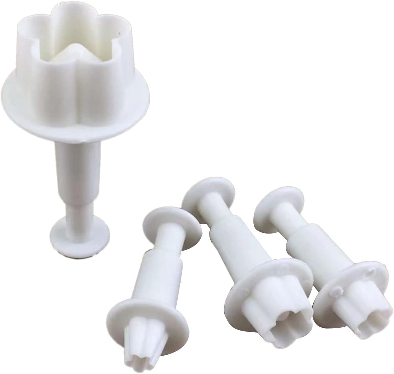 4Pcs White Flower Plunger Cookie Cutters, Blossom Cake Fondant Mold,DIY Flower Cake Fondant Mold Plastic Cake Decorating Tools Baking Accessories for
