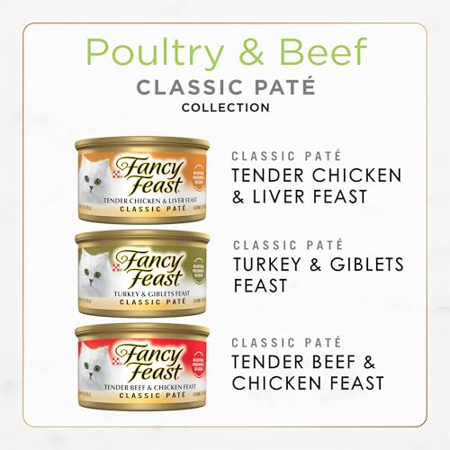 Fancy Feast Poultry and Beef Feast Classic Pate Collection Grain Free Wet Cat Food Variety Pack - (Pack of 30) 3 oz. Cans #1