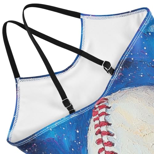 Pigsaly Girls One Piece Swimsuits Galaxy Space Stars Red Lace Stitches Baseball Kids Cross Back Swimwear Bathing Suit 3T4
