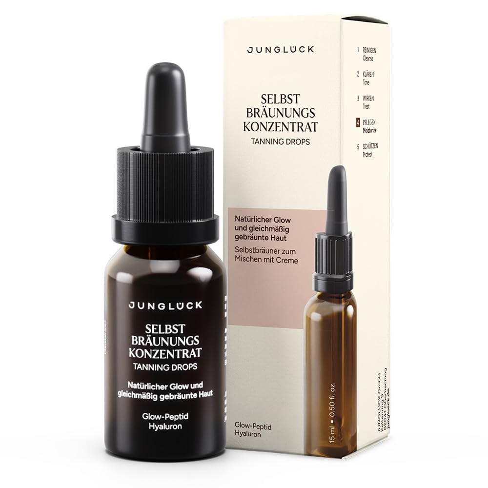JUNGLÜCK Selbstbräunungskonzentrat - Vegan | Flüssiges Selbstbräuner Serum verleiht eine natürliche und gleichmäßige Bräune zum Mischen mit der Gesichtspflege | Tanning Drops für sanfte Bräune