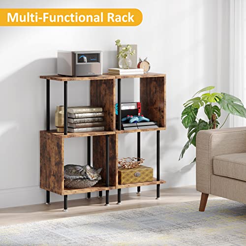 Hosfais Small Bookshelf, 3-Tier Modern Bookcase With Storage, Unique S-Shaped Free-Standing Wooden Industrial Book Shelf For Living Room, Bedroom, And Home Office - Rustic Brown #TOP5