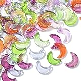 120個 6色 透明ガラスビーズ グリッターパウダートップ ドリルムーン DIYビーズプロジェクトやその他のジュエリー用 - 16.5x11.5mm