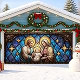 Weihnachtskrippen-Garagentor-Abdeckung, buntes Buntglas-Design für festliche Feiertagsdekoration, perfekt für Weihnachten, Innen- und Außenbereich, 390 x 180 cm