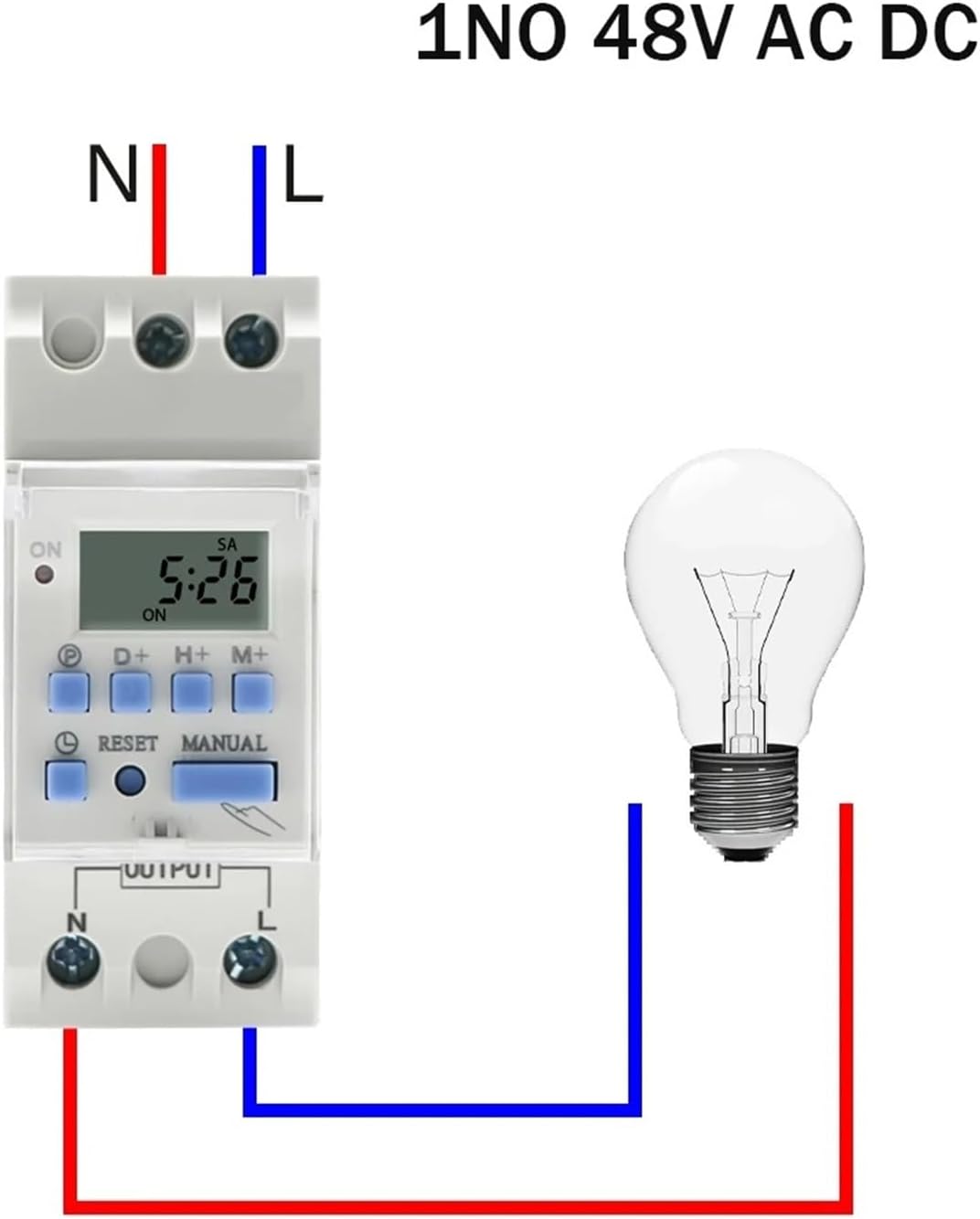 15A 30A Rail 2 Wire 7 Days a Week programmable Digital time Switch Relay Timer Control AC 12V 24V 48V 220V 230V(1NO 48V AC DC)
