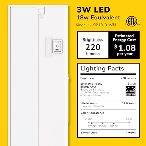 Image of GETINLIGHT 9-inch 3 Color Levels LED Under Cabinet Lighting, Hardwired or Plugged-in, Selectable 2700K /3000K /4000K, Dimmable, White Finished, IN-0210-0