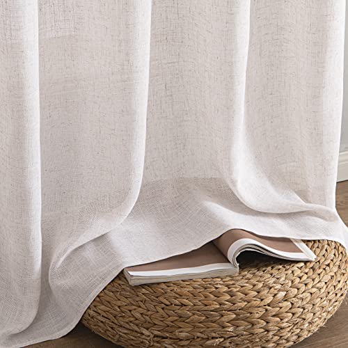 MIULEE White Linen Curtains 63 Inch Length 2 Panels for Bedroom Living Room, Soft Thick Linen Textured Natural Kitchen Window Drapes Semi Sheer Light Filtering Back Tab Rod Pocket Burlap Look Decor