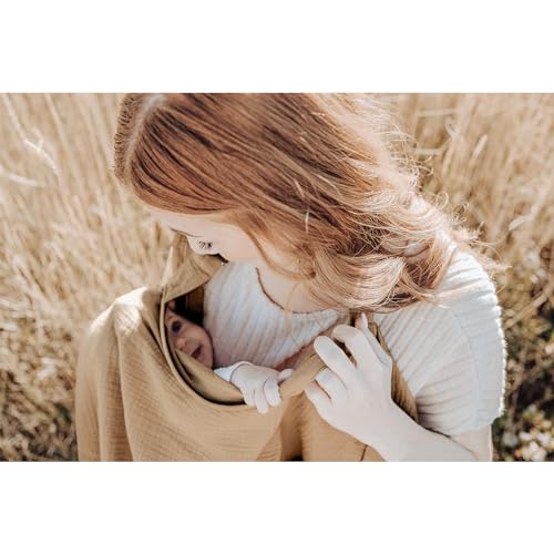 Image of Konssy Muslin Nursing Cover for Baby Breastfeeding, Breathable 100% Cotton Breastfeeding Cover with Rigid Hoop for Mother Nursing Apron, Multi-use Carseat Canopy (Camel)