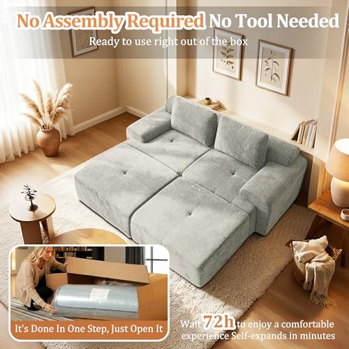 Image of 85 inch Oversized Boneless Couch, Comfort Cloud Sectional Couches for Living Room, Modular Sofa High Back & Extra Deep Seat, No Assembly, Soft Chenille Fabric (Light Grey, 85 inch- Shaped(2+2))