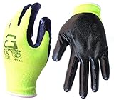 Better Grip Seamless Knit Nylon Nitrile Form Coated Work Gloves, High visibility Lime, 6 Pair Pack (Large)