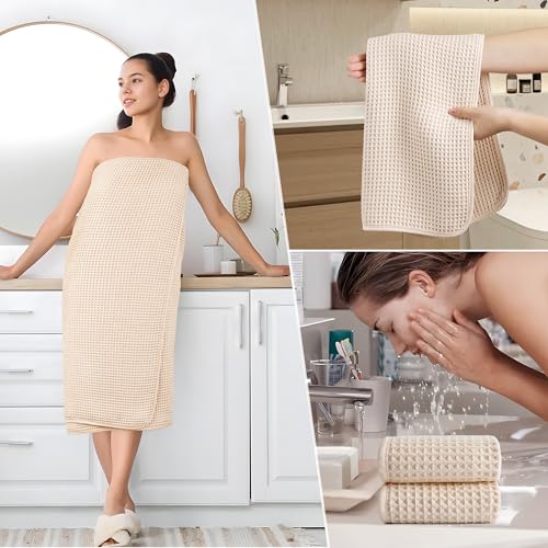 Miniatura 5 de Polyte - Juego De Toallas De Baño De Microfibra Antipelusa - Secado Rápido - Punto Gofrado - Grande: 152,4 X 76,2 Cm - Pack De 6