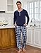 Irdcomps Herren Schlafanzug Lang Pyjama Baumwolle Zweiteilige Nachtwäsche Set Winter Männer Kariert Langarm Dunkelblau L