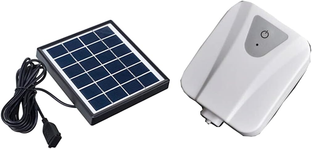POPETPOP Solar-Powered Oxygen Air Pump for Fish Tanks and Hydroponics Low Noise Air Displacement Economic Power-Saving Design White