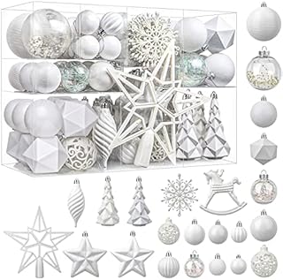 SHareconn Christmas Tree Decorations 100 CT Baubles Ornaments Set, Shatterproof Plastic Decorative Balls for Xmas Tree Decor Holiday Wedding Party, White