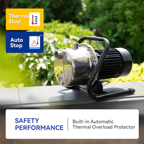 Image of Acquaer 115V Shallow Well Garden Pump, Stainless Steel, Sprinkler Water Transfer Draining Irrigation Pump 998 GPH, for Water Removal Lawn Garden,1HP Portable