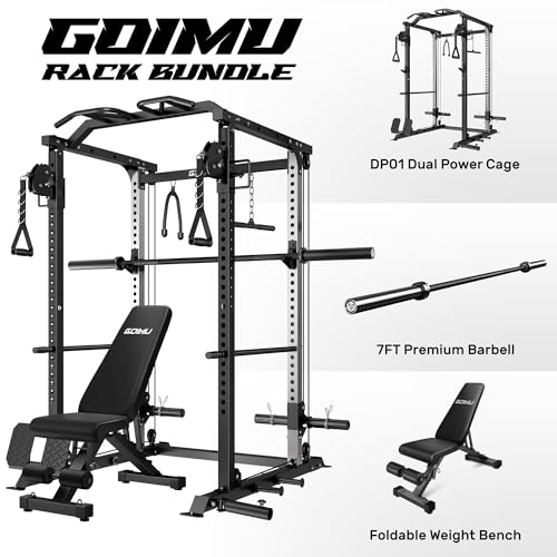 Image of DP01 Power Cage, 2000LBS Squat Rack with Cable Crossover and Dual Independent Pulley System, Full Cage for Full Body Training, Power Rack with More Training Attachments for Home Gym