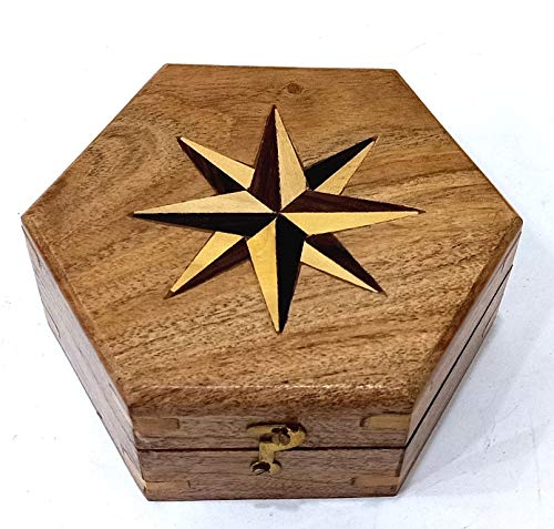 Cadran Solaire Boussole En Laiton Massif - Boîte En Bois Faite Main, Niveau à Bulle, Cadeau Collection Nautique