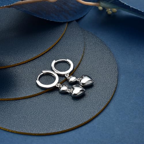 Heart Earrings for Women Girls-Sterling Silver Heart Dangle Hoop Earrings with Charm Love Huggie Hoop Earrings Hypoallergenic Delicate Jewelry Gifts for Women Girls Birthday4