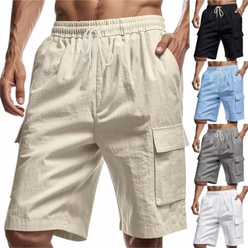 Shorts décontractés d'été en coton et lin hommes amples