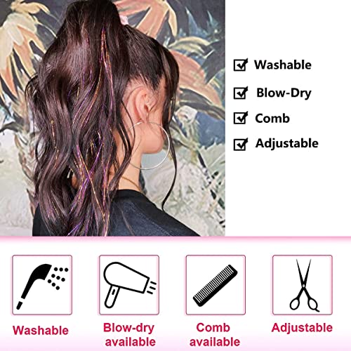 Tracy Pink Fairy Tinsel Hair Extensions With Tool 800 Strands 47 Inch Shining Pink Hair Tinsel Heat Resistant Sparkling Hair Glitter For Women And Girls Easy To Use(Shining Pink) #TOP2