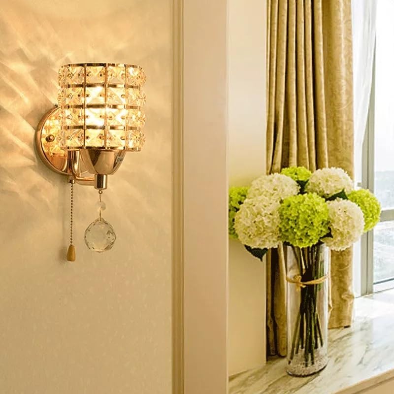 Modern Luxury Gold Crystal Wall Sconces Set of 2, Hardwired Lights Standard E26 Socket Decorative Light Fixture for Bedroom, Living Room, Hallway -Bulbs NOT Included Professional Installation Required