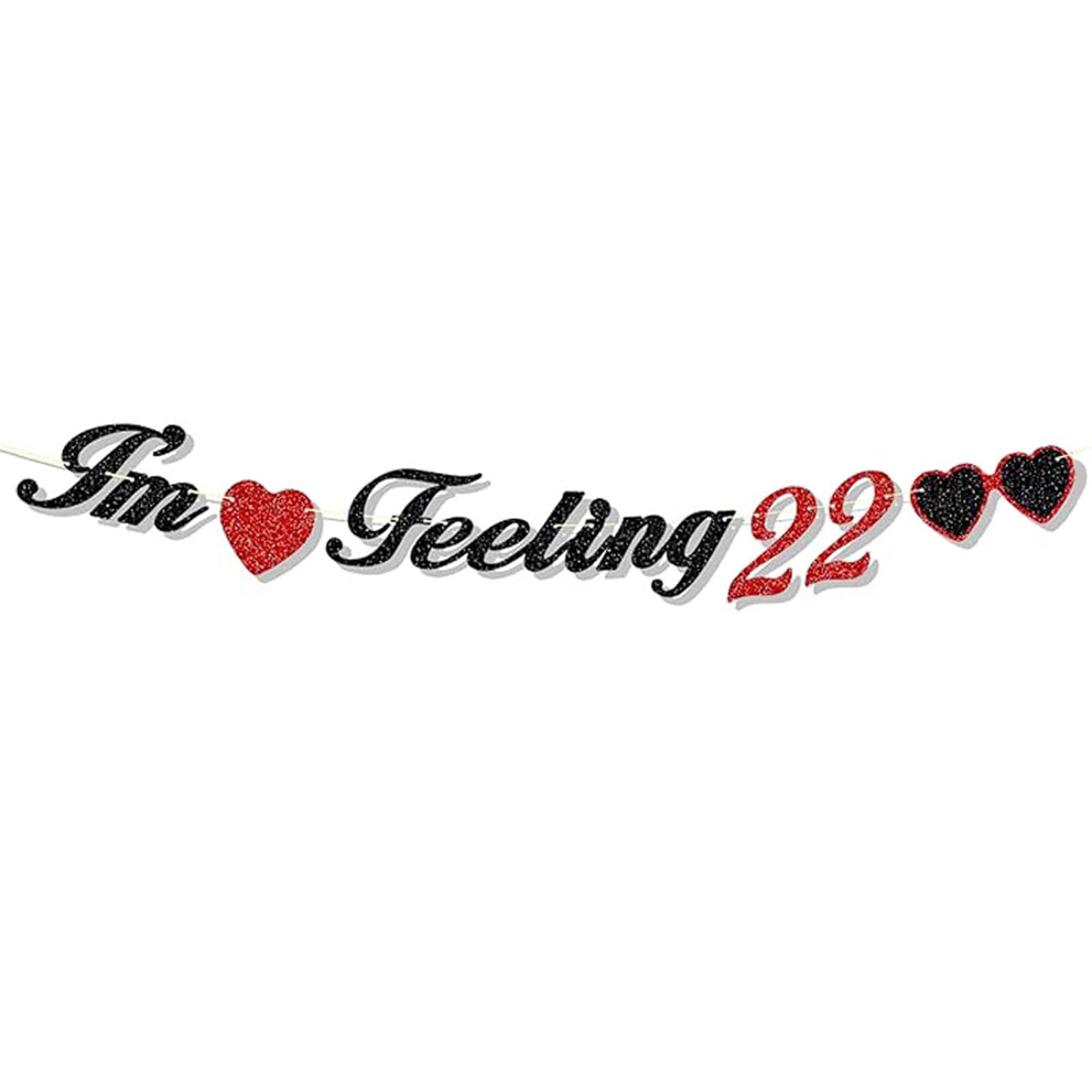22nd Birthday Decorations Banner - Black and Red Glitter Party Banner with Easy Installation for Adult Birthday Party Decor