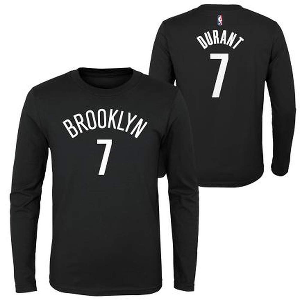 OuterstuffNBA Youth Game Time Team Color Player Name and Number Long Sleeve Jersey T-Shirt (Medium, Kevin Durant Brooklyn Nets)