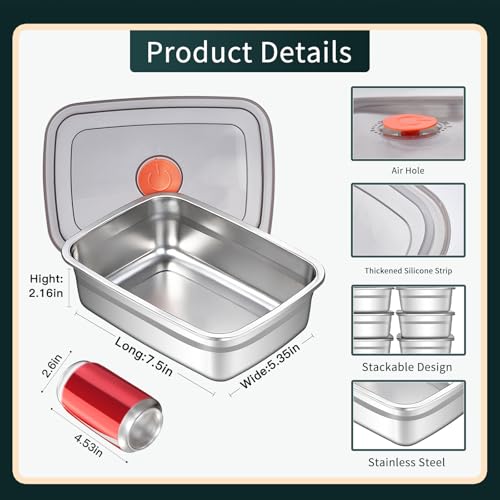 Image of GIUOIDUO 10 Pack Stainless Steel Food Storage Containers with Leak-Proof Lids, 37oz Reusable Metal Meal Prep Lunch Boxes, Stackable, Dishwasher Safe for Snacks, Fruits & On-the-Go Meals, BPA-Free