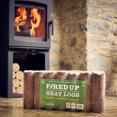 Certainly Wood 'Fired Up' Heat Logs for Wood Burners & Open Fires - 7 Units of Natural Long Burning Logs, Firelogs, Briquettes, Solid Firewood for Log Burner & Fireplace - Indoor or Outdoor