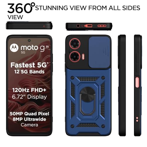 Image of AIBEX Back Cover for Motorola G35 5G | D10 Tough Armor Case | Sliding Camera Shield | 360 Protection | Kickstand Ring Holder | Military-Grade Shockproof Bumper Case