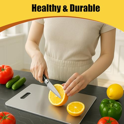Image of Titanium Cutting Board, 100% Pure Titanium Chopping Board for Kitchen, Hygiene & Durability Double Sided Cutting Board, Non toxic Chopping Board, Dishwasher Safe (13.2 inch x 9.4 inch)