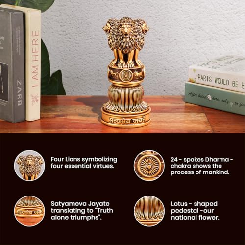 Image of Artarium Handcrafted 9 Inch Ashoka Ashok Pillar Idol Pillar Statue Showpiece for Car Dashboard Home Office Decor Table Showpiece Corporate Gifting - Antique