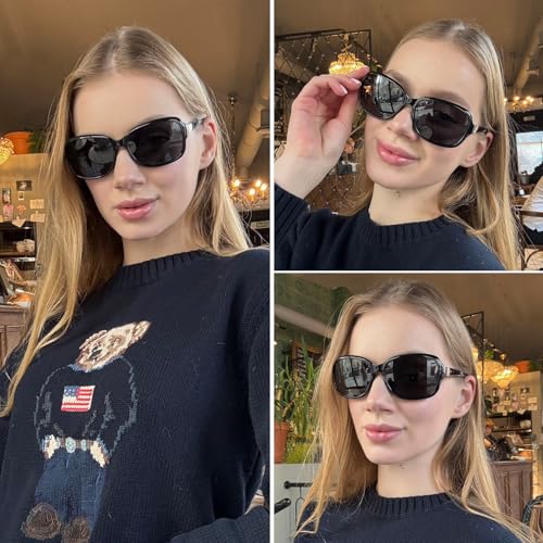 Myiaur Polarized Sunglasses for Women, Trendy Oversized Sun Glasses, UV400 Protection Shades for Driving, Vacation (2 Pack)3