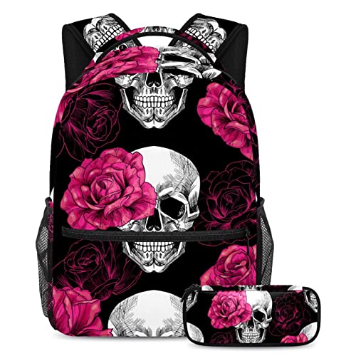 Sac à dos de voyage avec étui à stylos et porte-bouteille imprimé floral rock