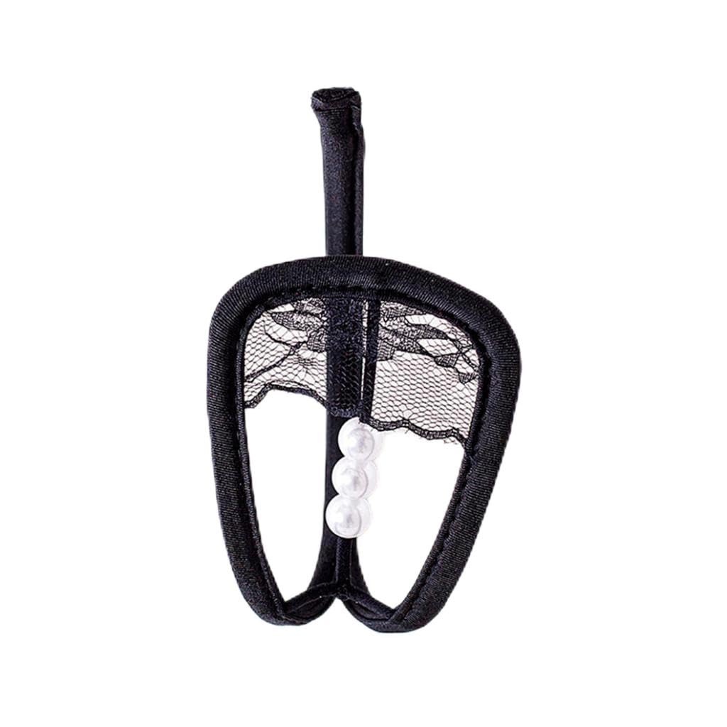 MERISHOPPWomen Sheer Lace Pearls C String Thong Invisible Underwear Panties Black| Womens Clothing |Sleep |1 Piece C String Thong For Women