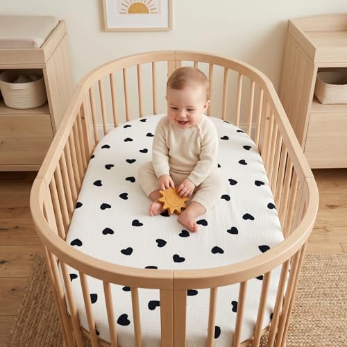 Image of 100% Muslin Cotton Baby Bassinet Sheets for Baby Boy Girls,4-Pack Fitted Bassinet Sheets Set Compatible with Halo Bassinest Swivel Sleeper,Baby Delight,Angelbliss,32 inchX16 inch (Sun Series)