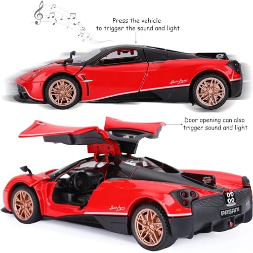 Image of 1:32 Scale Pagani Huayra Dinastia Toy Car | Metal Pullback Diecast Car for Kids with Openable Doors, Sound, Light Effects Toy for Car Enthusiasts (Color As Per Available),blue