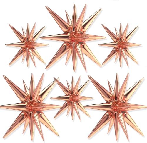 Image of 6 pcs 22Inch 4D Large Foil Balloons Rose Gold Metallic Star for 70s Disco Dance Birthday Graduation New Year (Rose Gold Star 6pcs)